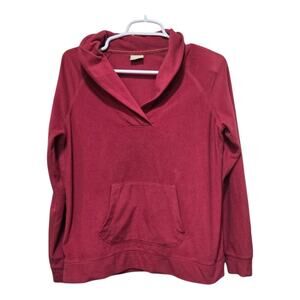 L.L. Bean Pink Fleece Pullover Sweatshirt V-Neck Size Small